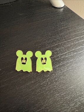 Neon Green Ghost Mickey Earrings- Set of 2